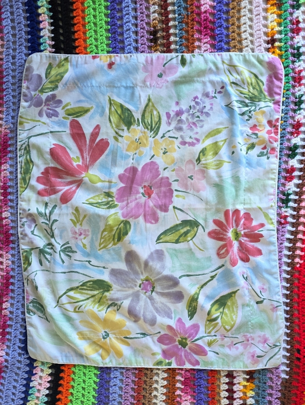 VTG Watercolor Floral Pillow Sham Pillowcase 90s Floral Print Pink & Green